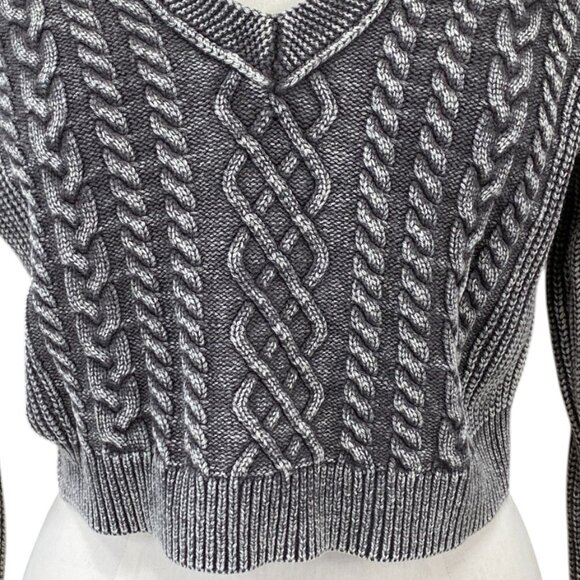 Aeropostale Cable Knit Grunge Crop Sweater Washed Out Mineral Wash Oversized-M - Picture 2 of 14